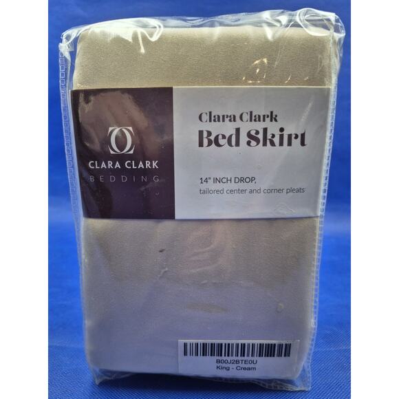 King Size Cream Microfiber Tailored Bed Skirt 14" Drop Clara Clark NEW - Picture 1 of 10